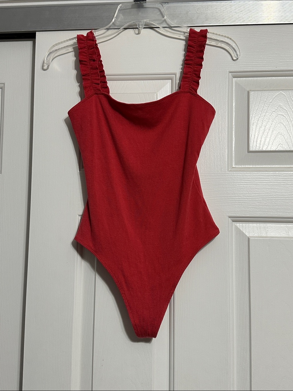 Sunday Best Red Ribbed Pull On Tank Bodysuit